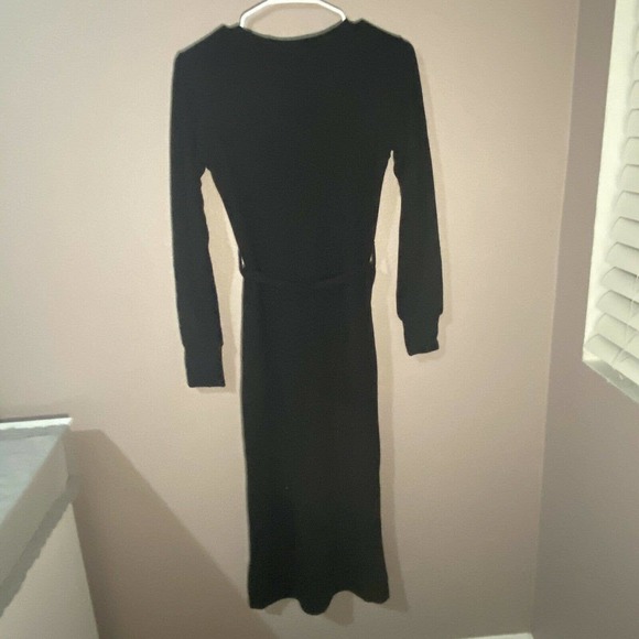 NEW Topshop Size 8 Black Midi Sheath Dress Black High Slit Tie Waist Modest Y1 - Picture 6 of 10